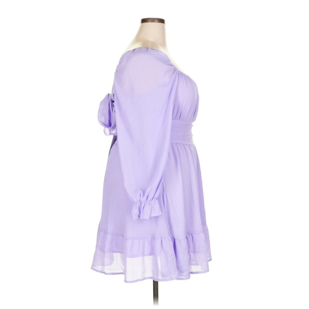 EXLURA Casual Long Lantern Sleeve Square Neck Ruffle Tie-Back Dress  - Size XXL - Picture 6 of 11